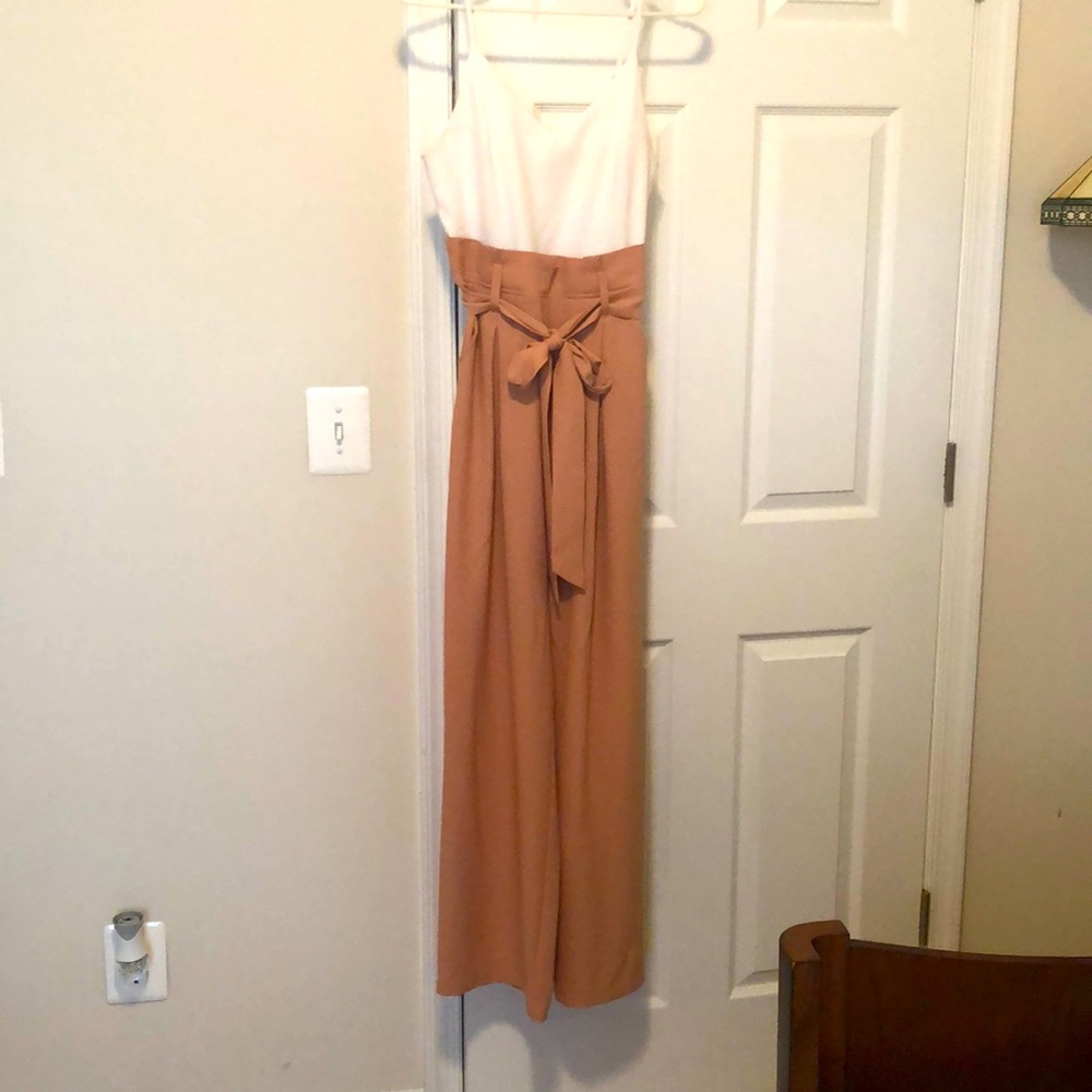 White and Blush paper bag leg jumpsuit